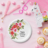 Assiettes En Carton Aquarelle rose rouge florale (Fête)