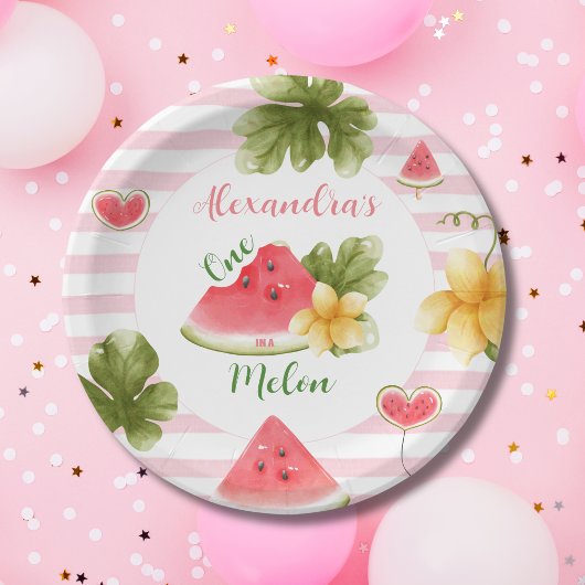 Assiettes En Carton Aquarelle rose un dans un Melon fille premier anni
