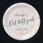 Assiettes En Carton Aquarelle rose x Bat mitzvah or<br><div class="desc">Cette plaque en papier bat mitzvah chic et élégante est ornée d'un arrière - plan blanc avec des touches de pinceau rose vif en aquarelle et des plaques en faux or. Personnalisez-le selon vos besoins. Vous pouvez trouver d'autres produits correspondants dans mon magasin.</div>