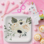 Assiettes En Carton Aquarelle Roses blanches (Fête)