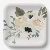 Assiettes En Carton Aquarelle Roses blanches (Recto)