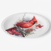 Assiettes En Carton Aquarelle rouge Cardinal d'hiver (Angle)