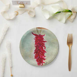 Assiettes En Carton Aquarelle Rouge Chili Ristra Nouveau Mexique