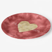 Assiettes En Carton Aquarelle rouge Coeur or (Angle)