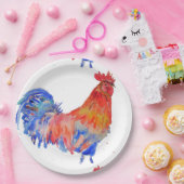 Assiettes En Carton Aquarelle rouge de coq Plaque de papier d'annivers (Fête)