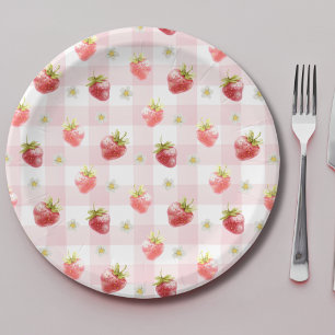 Assiettes En Carton Aquarelle Rouge fraise rose Plat