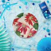 Assiettes En Carton Aquarelle rouge rustique Poinsettia Flore Verdure (Fête)