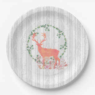 Assiettes En Carton Aquarelle Russe Reindeer Boho