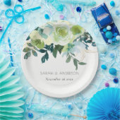 Assiettes En Carton Aquarelle rustique bleu vert Floral Mariage (Fête)