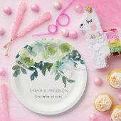 Assiettes En Carton Aquarelle rustique bleu vert Floral Mariage (Fête)