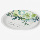 Assiettes En Carton Aquarelle rustique bleu vert Floral Mariage (Angle)