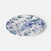 Assiettes En Carton Aquarelle Rustique Dusty Blue Floral Mariage (Angle)