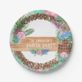 Assiettes En Carton Aquarelle Rustique Fleur Wreath Happy Pâques (Devant)