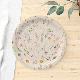 Assiettes En Carton Aquarelle Rustique Floral Abeille Moderne