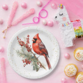 Assiettes En Carton Aquarelle rustique Hiver Cardinal Holly Branche (Fête)
