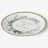 Assiettes En Carton Aquarelle rustique Mariage de serrure vert feuilla (Angle)