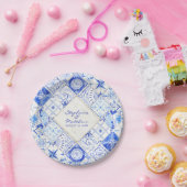 Assiettes En Carton Aquarelle rustique Pays Bleu Carrelage Blanc Diama (Fête)