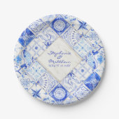 Assiettes En Carton Aquarelle rustique Pays Bleu Carrelage Blanc Diama (Devant)