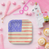 Assiettes En Carton Aquarelle rustique USA drapeau américain (Fête)