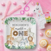 Assiettes En Carton Aquarelle Safari Animaux Wild One Birthday Paper (Fête)