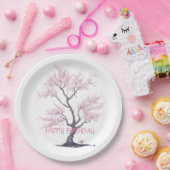 Assiettes En Carton Aquarelle Sakura Pink Cherry Blossom Tree (Fête)