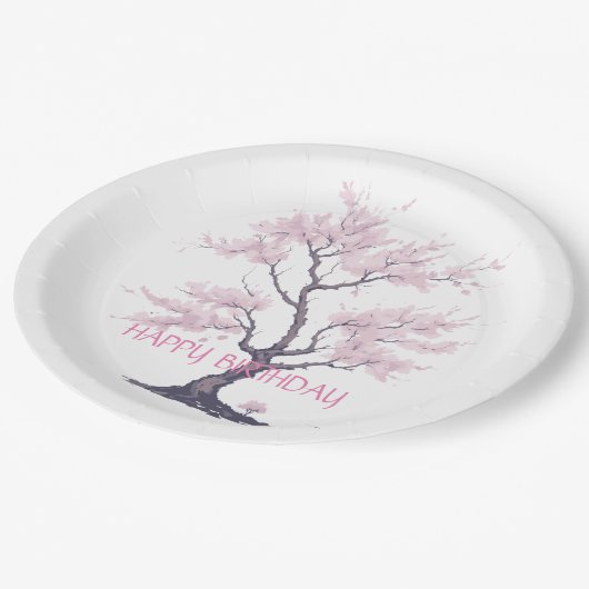 Assiettes En Carton Aquarelle Sakura Pink Cherry Blossom Tree (Angle)