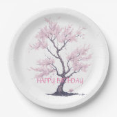 Assiettes En Carton Aquarelle Sakura Pink Cherry Blossom Tree (Devant)