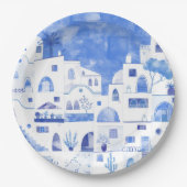 Assiettes En Carton Aquarelle Santorin Grèce (Devant)