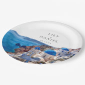Assiettes En Carton Aquarelle Santorini Grèce Destination Mariage (Angle)