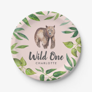Assiettes En Carton Aquarelle Sauvage Un Ours Premier Anniversaire B