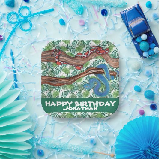Assiettes En Carton Aquarelle Serpent Lover Python Boa animaux de comp (Fête)