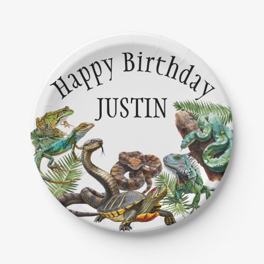 Assiettes En Carton Aquarelle Serpent Reptile d'anniversaire (Devant)