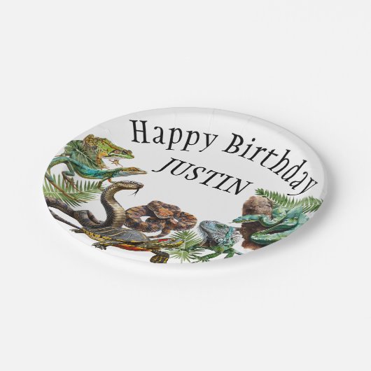 Assiettes En Carton Aquarelle Serpent Reptile d'anniversaire (Angle)