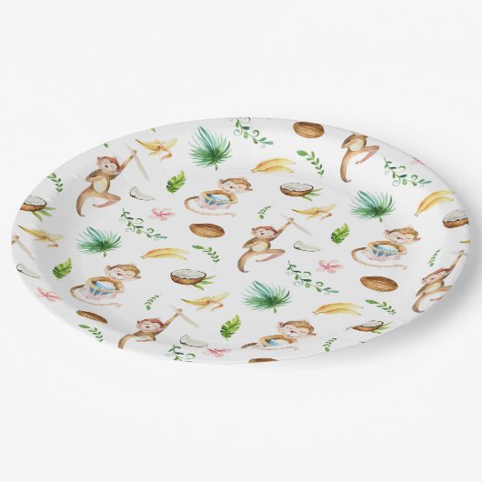 Assiettes En Carton Aquarelle Singes soyeux (Angle)