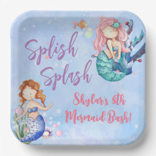 Assiettes En Carton Aquarelle Sirène Bash Plaques de papier d'annivers