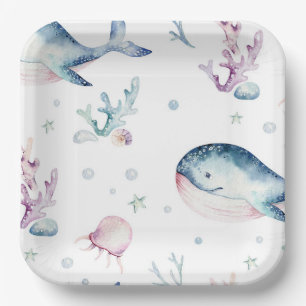Assiettes En Carton Aquarelle sous les plaques de papier marin
