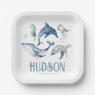 Assiettes En Carton Aquarelle sous les plaques de papier marin