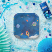 Assiettes En Carton Aquarelle spatiale - Bleu foncé (Fête)