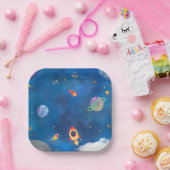 Assiettes En Carton Aquarelle spatiale - Bleu foncé (Fête)