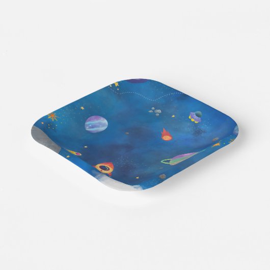 Assiettes En Carton Aquarelle spatiale - Bleu foncé (Angulaire)