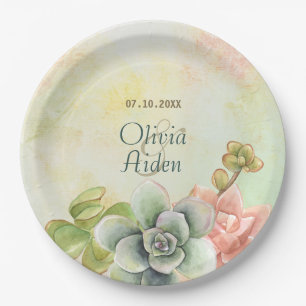 Assiettes En Carton Aquarelle Succulente Plaques de papier Mariage Flo