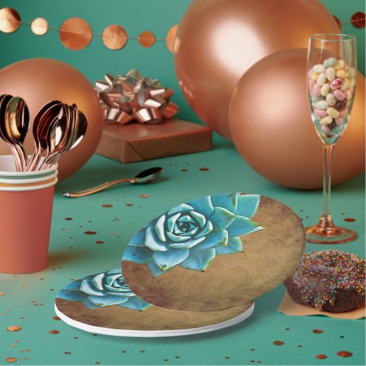 Assiettes En Carton Aquarelle Succulente Rustique Brown (Multi)