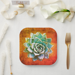 Assiettes En Carton Aquarelle succulente sur la rouille orange