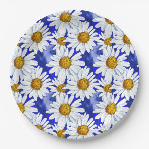 Assiettes En Carton Aquarelle sur Denim Blue
