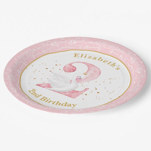 Assiettes En Carton Aquarelle Swan Princess 2e Plaque Papier Anniversa (Angle)
