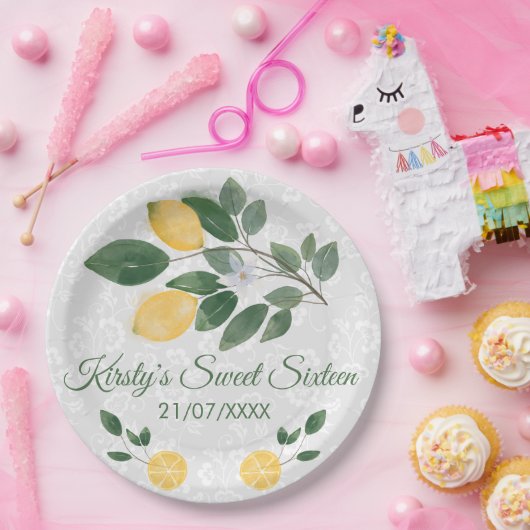 Assiettes En Carton Aquarelle Sweet sixteen citron sicilien (Fête)