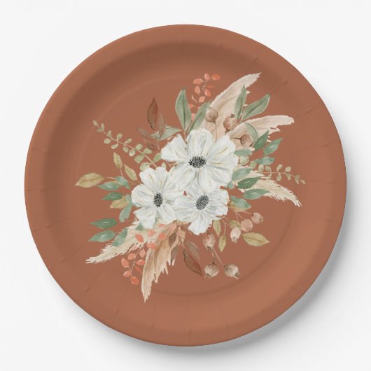 Assiettes En Carton Aquarelle Thanksgiving Chute Florale (Devant)