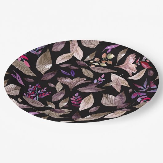 Assiettes En Carton Aquarelle tombée feuille (Angle)