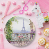 Assiettes En Carton Aquarelle Tour Eiffel Paris Café français (Fête)