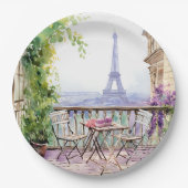 Assiettes En Carton Aquarelle Tour Eiffel Paris Café français (Devant)